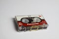 Close up of isolated old magnetic tape cassette, white background Royalty Free Stock Photo