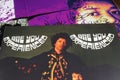 Close up of isolated vinyl record covers of singer jimmy hendrix