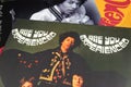 Close up of isolated vinyl record covers of singer jimmy hendrix