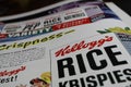 Close up of Kellogs rice krispies advertising in vintage magazine from the sixties