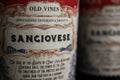 Close up of old vines Sangiovese italian wine bottle label Royalty Free Stock Photo