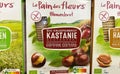 Closeup of packs french Le Pain des Fleurs yeast-free vegan chestnut flower bread in german store shelf