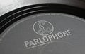 Closeup Parlophone vinyl record label logo lettering