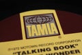 Closeup of Vinyl record label of Tamla company, Talking book, Stevie Wonder Royalty Free Stock Photo