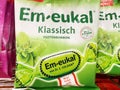 Close-up of bag of Em Eukal sugar-free menthol cough drops