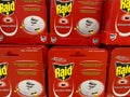 Close up of Johnson Raid ant bait boxes in shelf of german supermarket