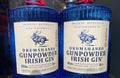 Closeup of blue bottles drumshanbo gunpowder irish gin