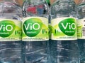 Closeup of plastic bottles Coca Cola s Vio drinking mineral water