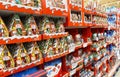 Placement of seasonal chocolate sweet products on well-stocked shelves during christmas season in german supermarket