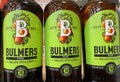 Closeup of bottles Bulmers english style peach cider