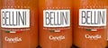 Closeup of bottles italian Bellini peach aperitif