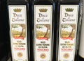 Closeup of italian Duca di Toscana olive oil bottles