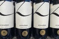 Closeup of italian Zeresimo red wine bottles