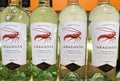 Closeup of italian aragosta white wine bottles from sardinia