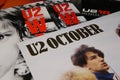 View on U2 band vinyl records collection focus on center Royalty Free Stock Photo