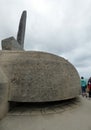 Vierville-sur-Mer, Omaha Beach, France - AUGUST 7, 2019: Memorial of heroic assault of US V Corps on D-Day landing beach Omaha in Royalty Free Stock Photo