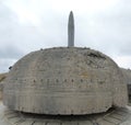 Vierville-sur-Mer, Omaha Beach, France - AUGUST 7, 2019: Memorial of heroic assault of US V Corps on D-Day landing beach Omaha in Royalty Free Stock Photo