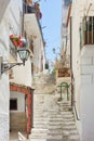 Vieste, Apulia - MAY 2017 - Medieval stairway through the city o