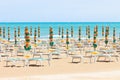 Vieste, Italy - Sunloungers at the clean beach of Vieste Royalty Free Stock Photo