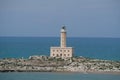 Vieste Lighthouse, Isola Santa Eufemia, located at the opposite the town of Vieste, Apulia, Italy Royalty Free Stock Photo
