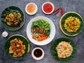 Viet Sea Tofu With Lemongrass, Mixed Sticky Rice noodle, Chicken Heart And Lungs, Fried Corn, Deep Fried Pig Intestine salad Royalty Free Stock Photo