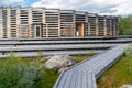 Vietas, Sweeden - 08.15.2021: Modern wooden building of Visitor Center Laponia in Stora Sjofallet, Stuor Muorkke Royalty Free Stock Photo