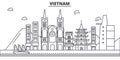 Vietnam architecture line skyline illustration. Linear vector cityscape with famous landmarks, city sights, design icons