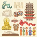 Vietnam card with vietnamese traditional objects