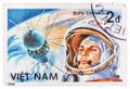 Postage stamp printed in Vietnam shows first spaceman Yuri Gagarin