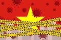 Vietnam Coronavirus quarantine concept. Covid-19, MERS-Cov. Yellow and black stripes on national flag. Vector.