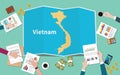 Vietnam country growth nation team discuss with fold maps view from top