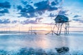 Fishing hut in sunrise on the shore of Vietnam Royalty Free Stock Photo