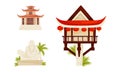 Vietnam Country Landmarks with Pagoda and Buddha Statue Vector Set