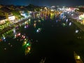 Vietnam drone aerial view bird eye : Hoi An at night