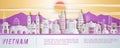 Vietnam famous landmarks paper art style with purple yellow and white color