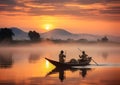 vietnam fishermen on the boat go out to fish at sunset Royalty Free Stock Photo