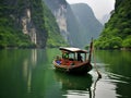 vietnam fishermen on the boat go out to fish at sunset Royalty Free Stock Photo