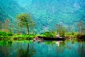 Vietnam girl in traditional costume rowing boat for travel Royalty Free Stock Photo