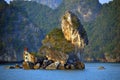 Small distinctive limestone karst, Halong Bay Vietnam 
