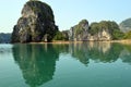 Limestone karsts near the floating fishing village of VÃÂ´ng ViÃÂªng Royalty Free Stock Photo