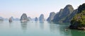 Panorama of many limestone karsts in the sunshine, Halong Bay Vietnam Royalty Free Stock Photo