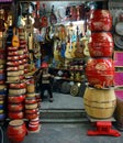 Shop selling traditional Vietnamese drums and guitars Hanoi Vietnam 