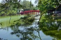 Hoan Kiem Lake view point over the Huc Bridge Hanoi Vietnam