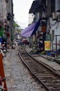 The Hanoi Train Tracks Running through Narrow Street, Hanoi 