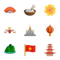 Vietnam icon set, cartoon style Royalty Free Stock Photo