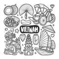 Vietnam Icons Hand Drawn Doodle Coloring Vector