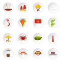 Vietnam icons set, flat style