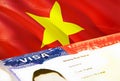 Vietnam immigration document close up. Passport visa on Vietnam flag. Vietnam visitor visa in passport,3D rendering. Vietnam multi Royalty Free Stock Photo