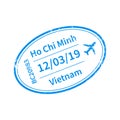 Vietnam International travel visa stamp on white. Arrival sign blue rubber stamp with texture