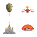 Vietnam landmark icons set cartoon vector. Asian culture